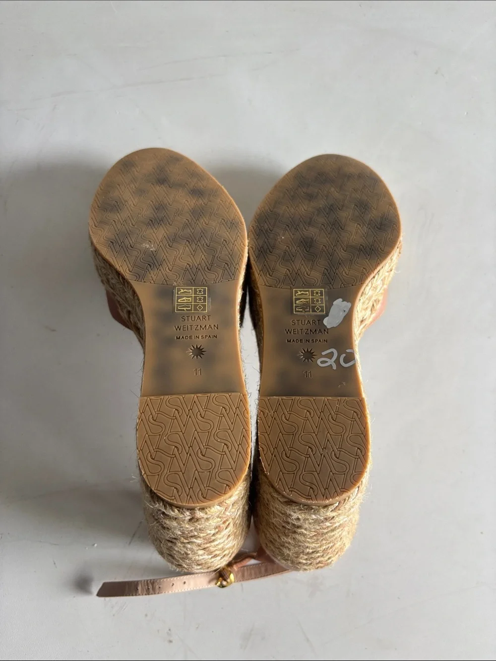Stuart Weitzman Cognac Leather Espadrille Wedge Sandals